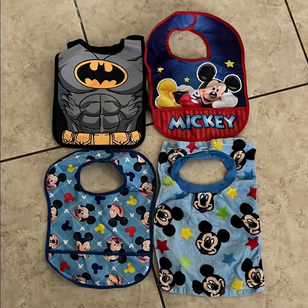 Disney Blue and Red Bibs with Mickey Mouse Designs